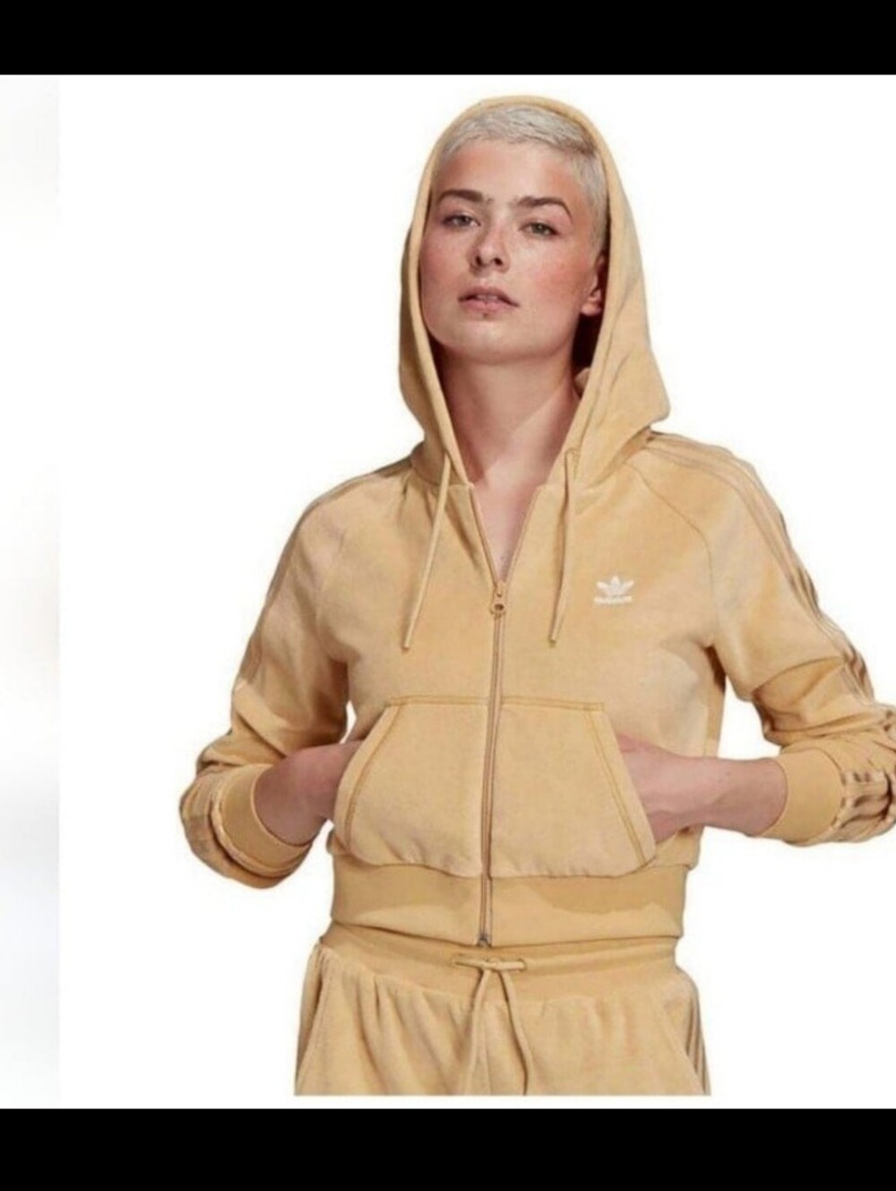 Adidas Women’s Cropped Hooded Zip Jacket - Beige